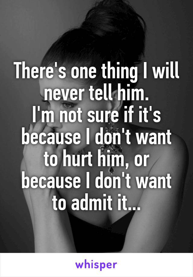 There's one thing I will never tell him.
I'm not sure if it's because I don't want to hurt him, or because I don't want to admit it...