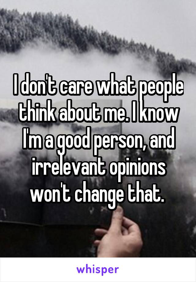 I don't care what people think about me. I know I'm a good person, and irrelevant opinions won't change that. 