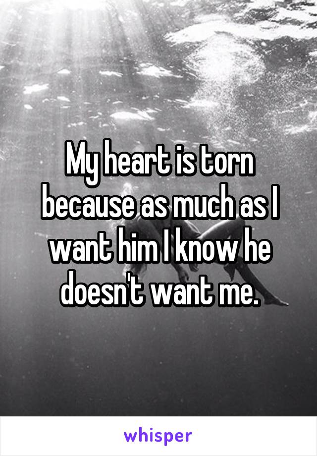 My heart is torn because as much as I want him I know he doesn't want me.