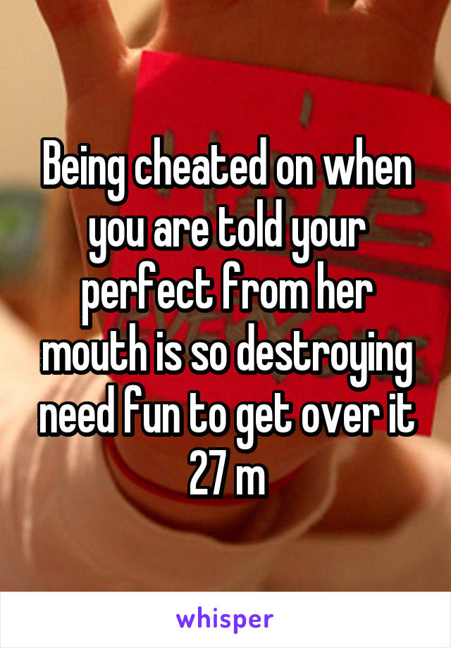 Being cheated on when you are told your perfect from her mouth is so destroying need fun to get over it 27 m