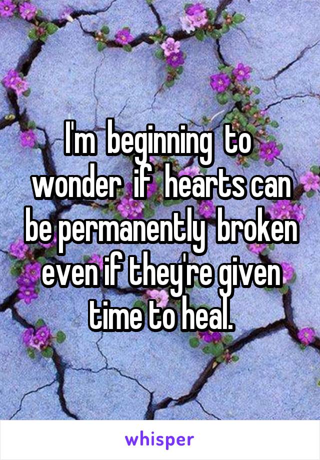 I'm  beginning  to  wonder  if  hearts can be permanently  broken even if they're given time to heal.