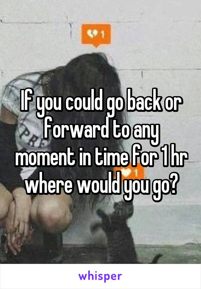 If you could go back or forward to any moment in time for 1 hr where would you go?