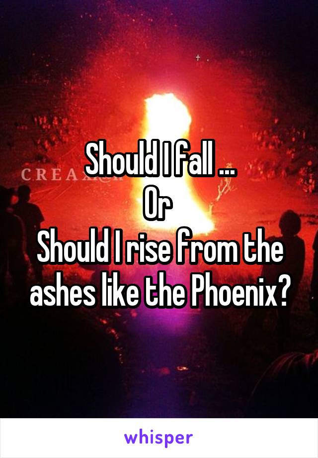 Should I fall ...
Or 
Should I rise from the ashes like the Phoenix?