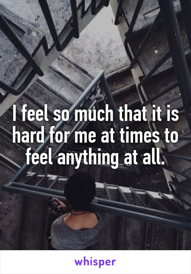 I feel so much that it is hard for me at times to feel anything at all.