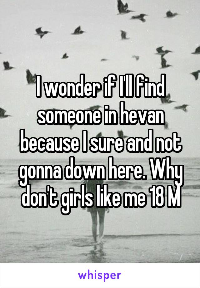 I wonder if I'll find someone in hevan because I sure and not gonna down here. Why don't girls like me 18 M