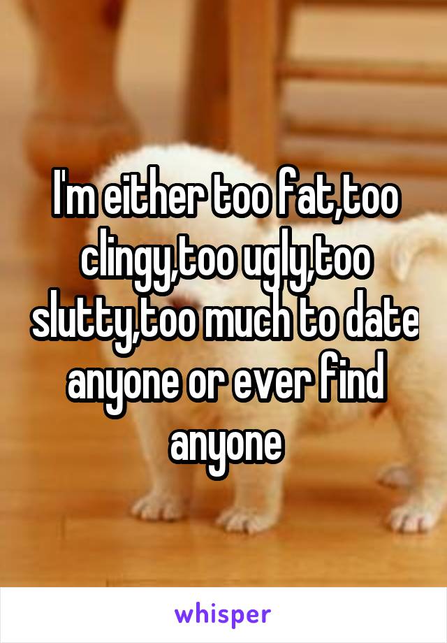 I'm either too fat,too clingy,too ugly,too slutty,too much to date anyone or ever find anyone