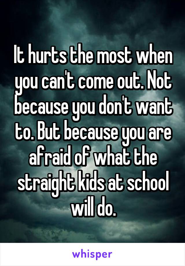 It hurts the most when you can't come out. Not because you don't want to. But because you are afraid of what the straight kids at school will do.