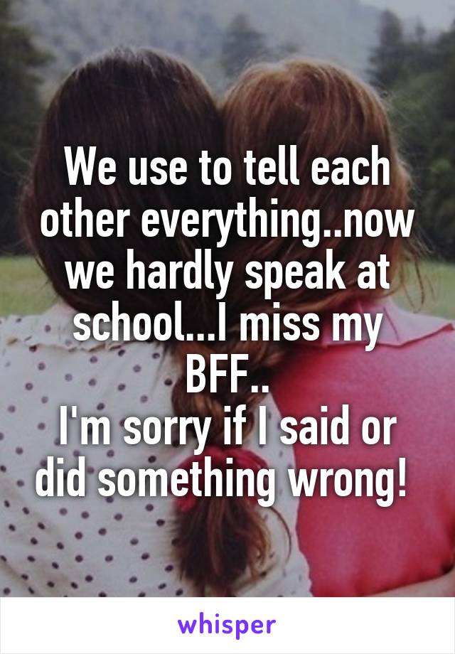 We use to tell each other everything..now we hardly speak at school...I miss my BFF..
I'm sorry if I said or did something wrong! 