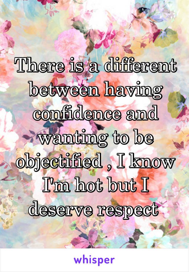 There is a different between having confidence and wanting to be objectified , I know I'm hot but I deserve respect 