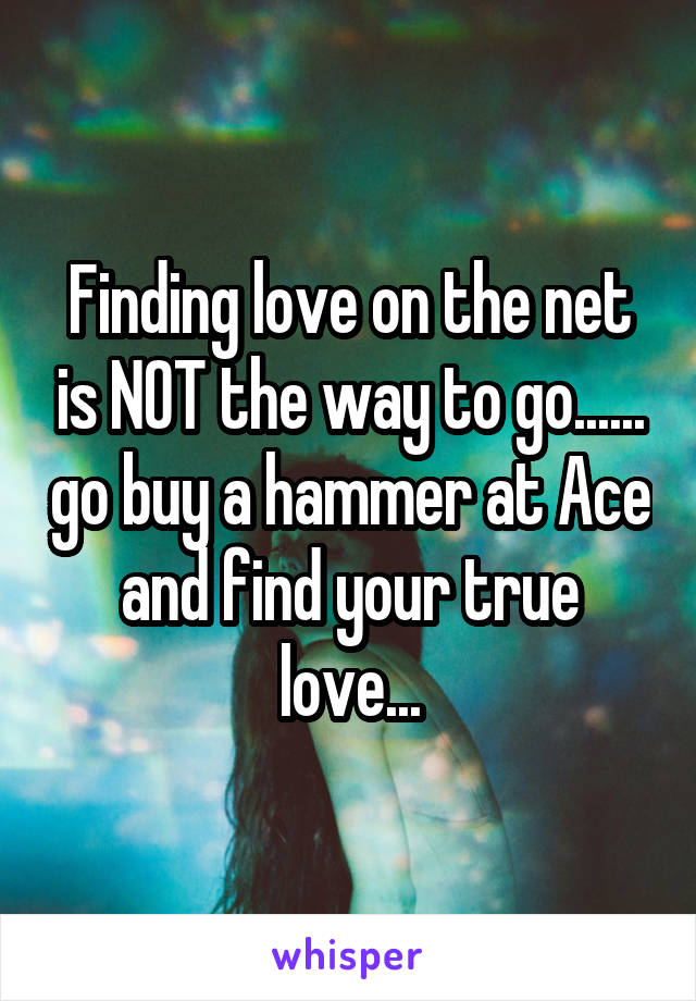 Finding love on the net is NOT the way to go...... go buy a hammer at Ace and find your true love...