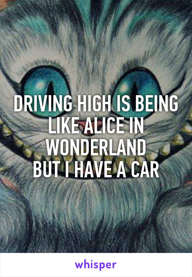 DRIVING HIGH IS BEING LIKE ALICE IN WONDERLAND
BUT I HAVE A CAR