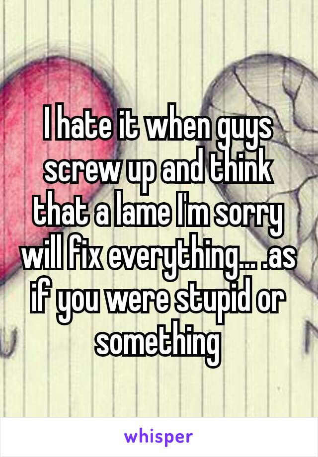 I hate it when guys screw up and think that a lame I'm sorry will fix everything… .as if you were stupid or something