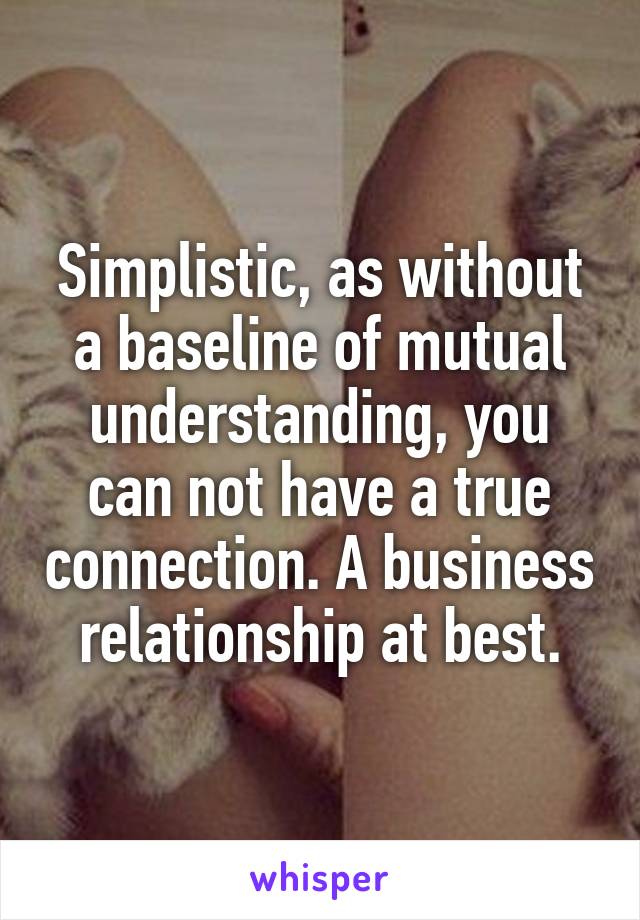 Simplistic, as without a baseline of mutual understanding, you can not have a true connection. A business relationship at best.