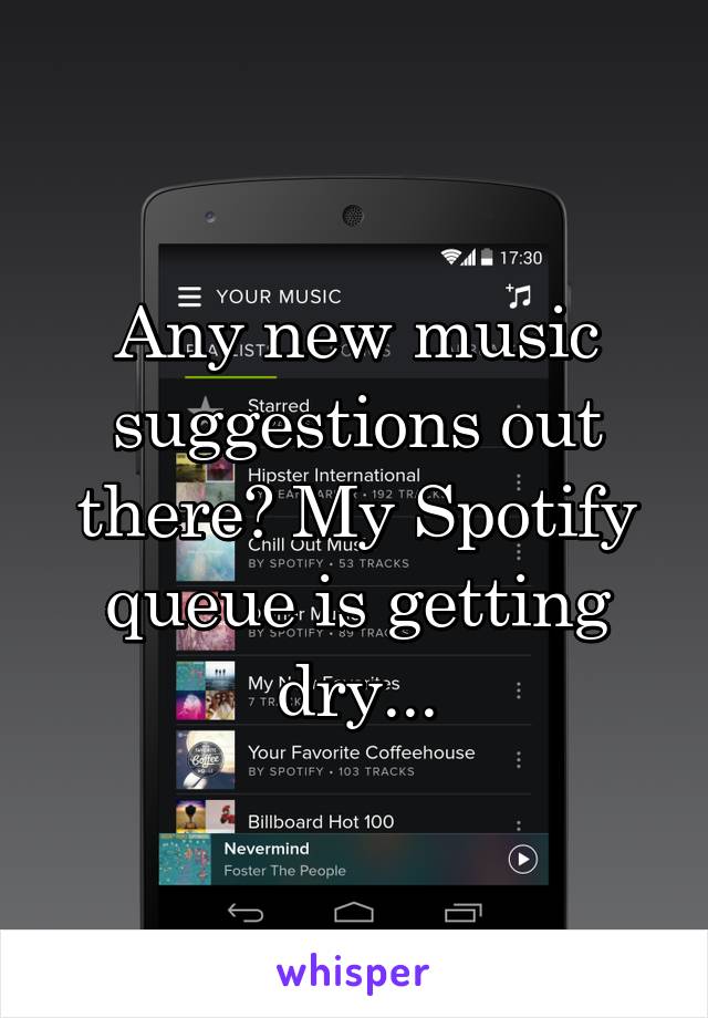 Any new music suggestions out there? My Spotify queue is getting dry...