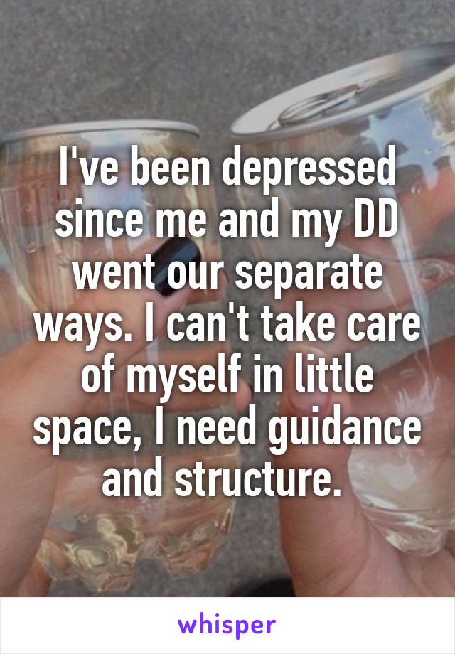 I've been depressed since me and my DD went our separate ways. I can't take care of myself in little space, I need guidance and structure. 