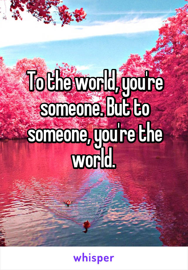 To the world, you're someone. But to someone, you're the world. 
