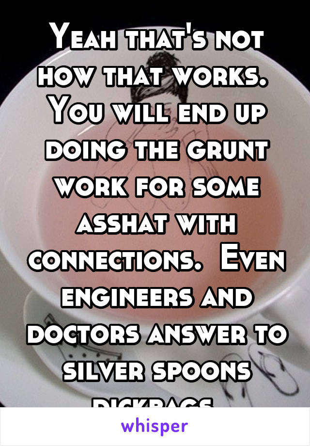 Yeah that's not how that works.  You will end up doing the grunt work for some asshat with connections.  Even engineers and doctors answer to silver spoons dickbags.