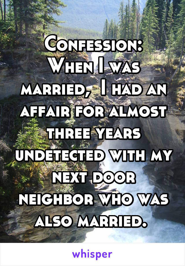 Confession:
When I was married,  I had an affair for almost three years undetected with my next door neighbor who was also married. 