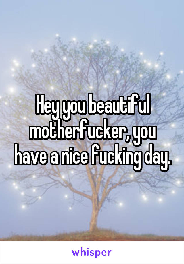 Hey you beautiful motherfucker, you have a nice fucking day.