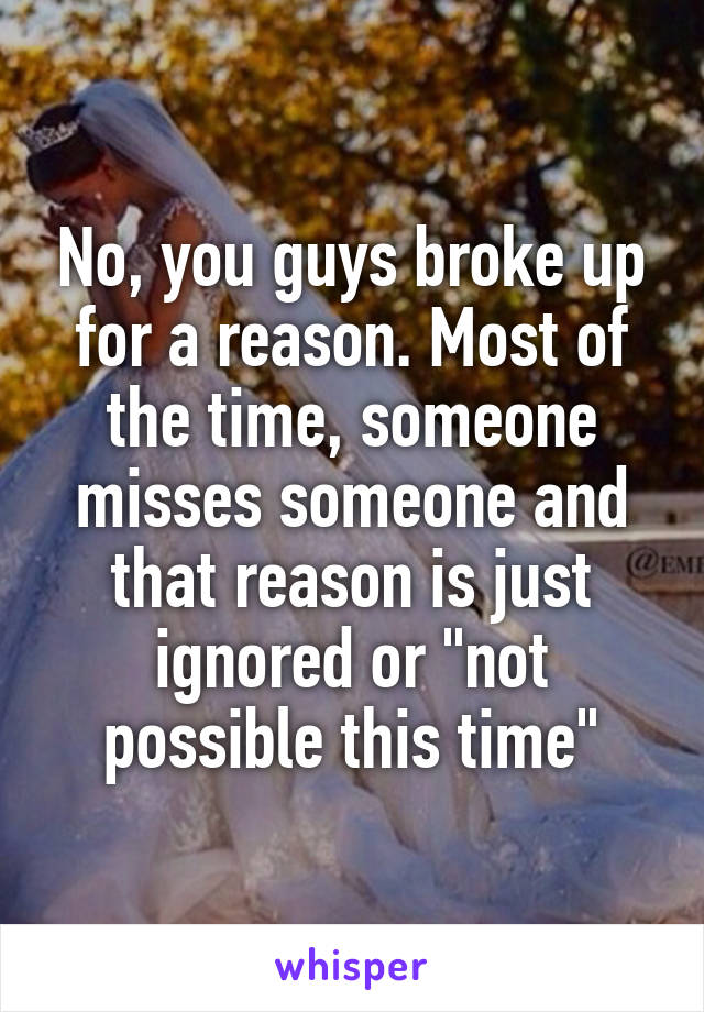 No, you guys broke up for a reason. Most of the time, someone misses someone and that reason is just ignored or "not possible this time"