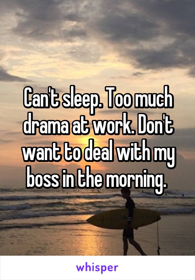 Can't sleep. Too much drama at work. Don't want to deal with my boss in the morning. 