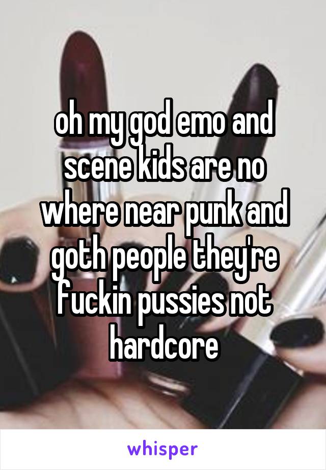 oh my god emo and scene kids are no where near punk and goth people they're fuckin pussies not hardcore