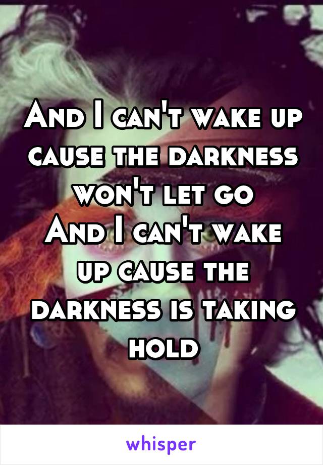 And I can't wake up cause the darkness won't let go
And I can't wake up cause the darkness is taking hold