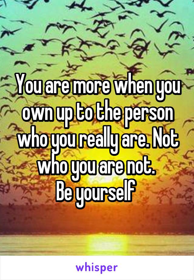 You are more when you own up to the person who you really are. Not who you are not. 
Be yourself 