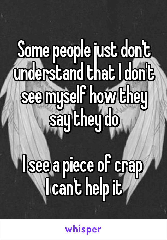 Some people just don't understand that I don't see myself how they say they do

I see a piece of crap 
I can't help it