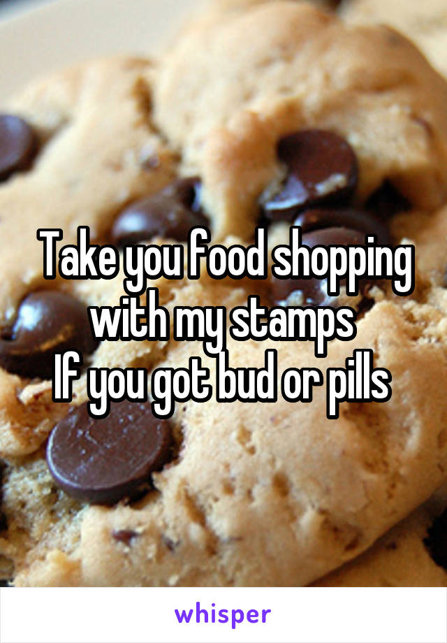 Take you food shopping with my stamps 
If you got bud or pills 