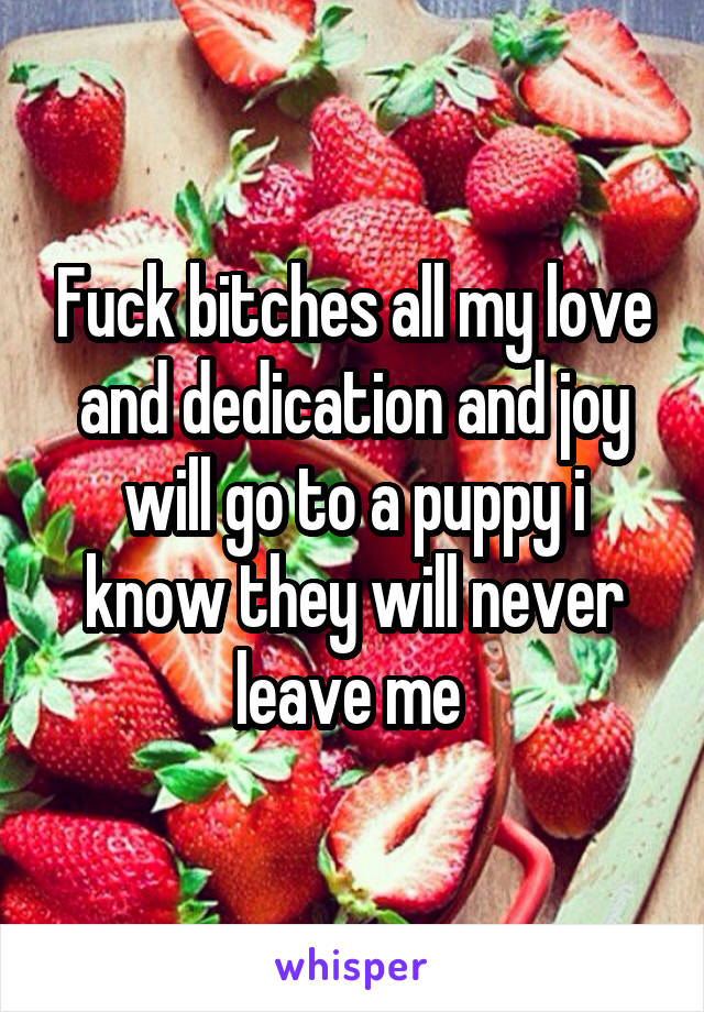 Fuck bitches all my love and dedication and joy will go to a puppy i know they will never leave me 