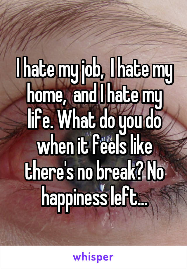 I hate my job,  I hate my home,  and I hate my life. What do you do when it feels like there's no break? No happiness left...