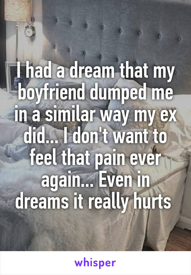 I had a dream that my boyfriend dumped me in a similar way my ex did... I don't want to feel that pain ever again... Even in dreams it really hurts 