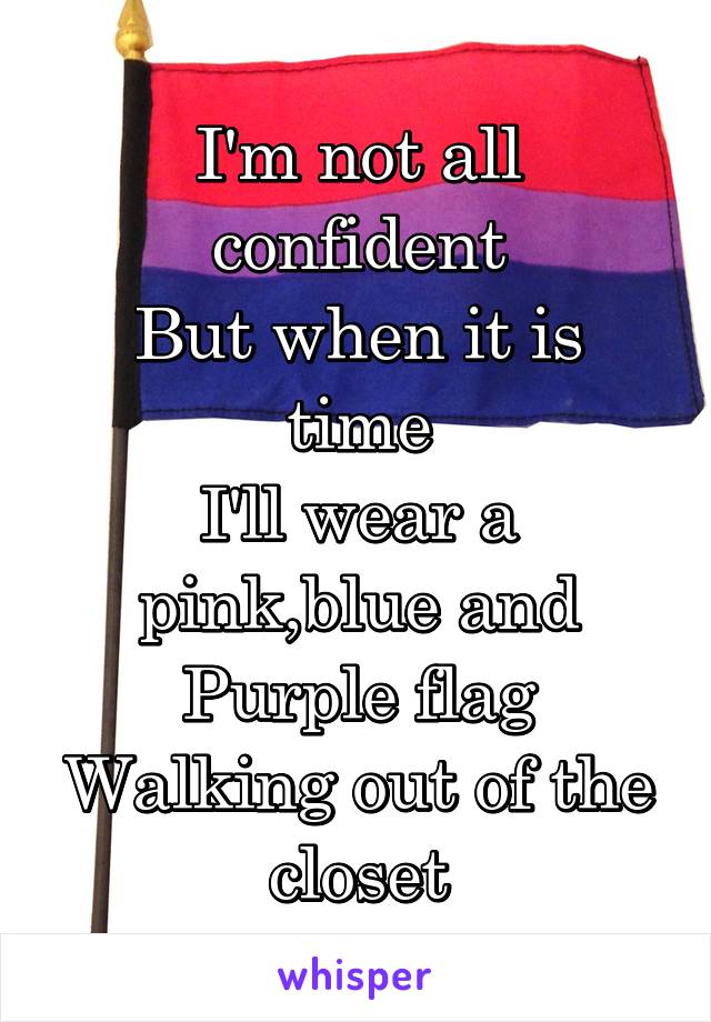 I'm not all confident
But when it is time
I'll wear a pink,blue and
Purple flag
Walking out of the closet