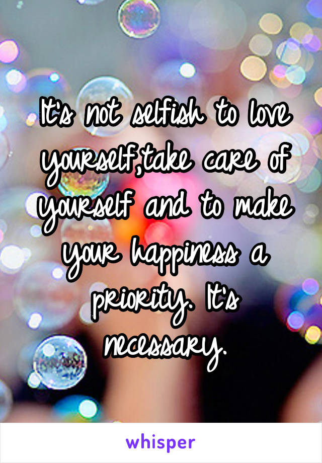 It's not selfish to love yourself,take care of yourself and to make your happiness a priority. It's necessary.