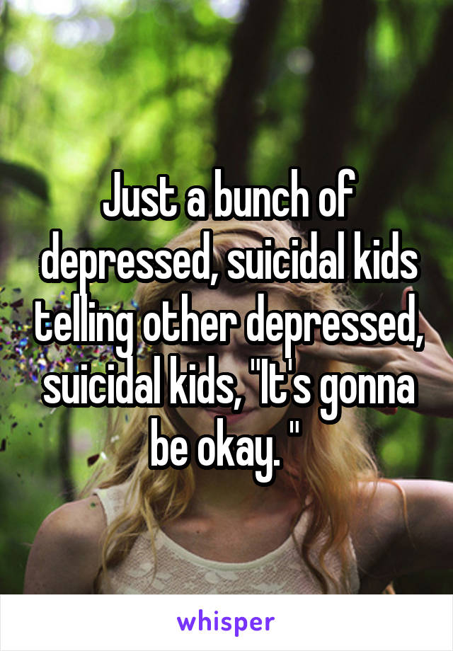 Just a bunch of depressed, suicidal kids telling other depressed, suicidal kids, "It's gonna be okay. " 