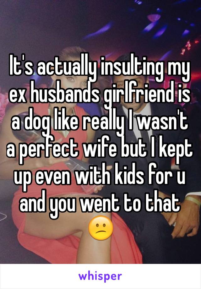 It's actually insulting my ex husbands girlfriend is a dog like really I wasn't a perfect wife but I kept up even with kids for u and you went to that 😕