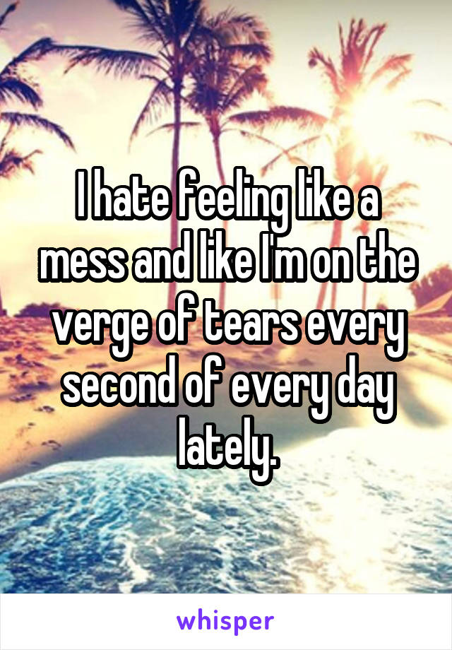 I hate feeling like a mess and like I'm on the verge of tears every second of every day lately.