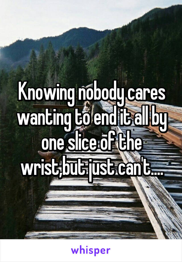 Knowing nobody cares wanting to end it all by one slice of the wrist,but just can't....