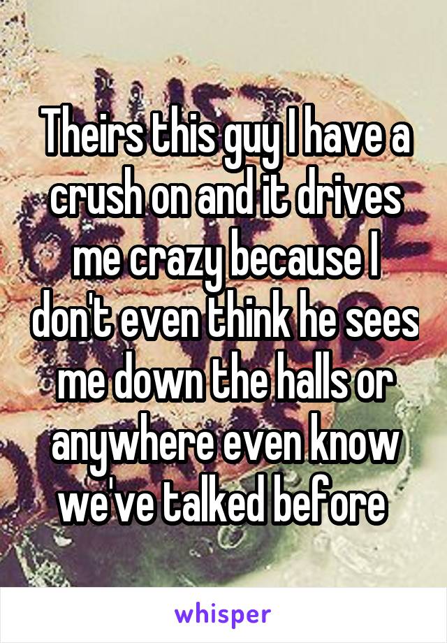 Theirs this guy I have a crush on and it drives me crazy because I don't even think he sees me down the halls or anywhere even know we've talked before 