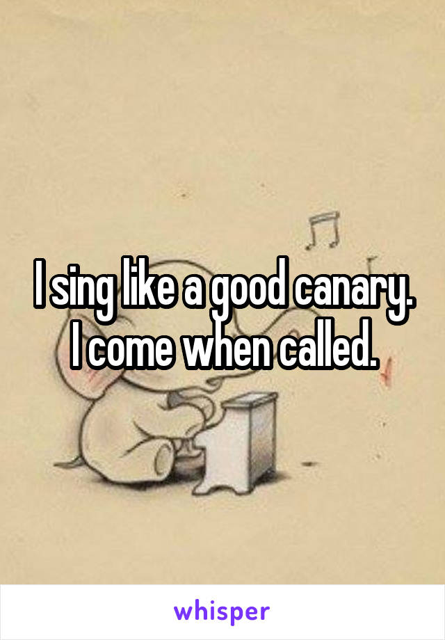 I sing like a good canary. I come when called.