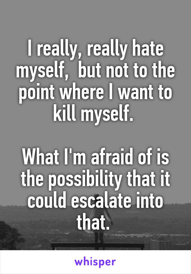 I really, really hate myself,  but not to the point where I want to kill myself. 

What I'm afraid of is the possibility that it could escalate into that. 