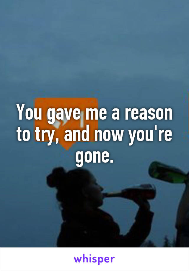 You gave me a reason to try, and now you're gone.