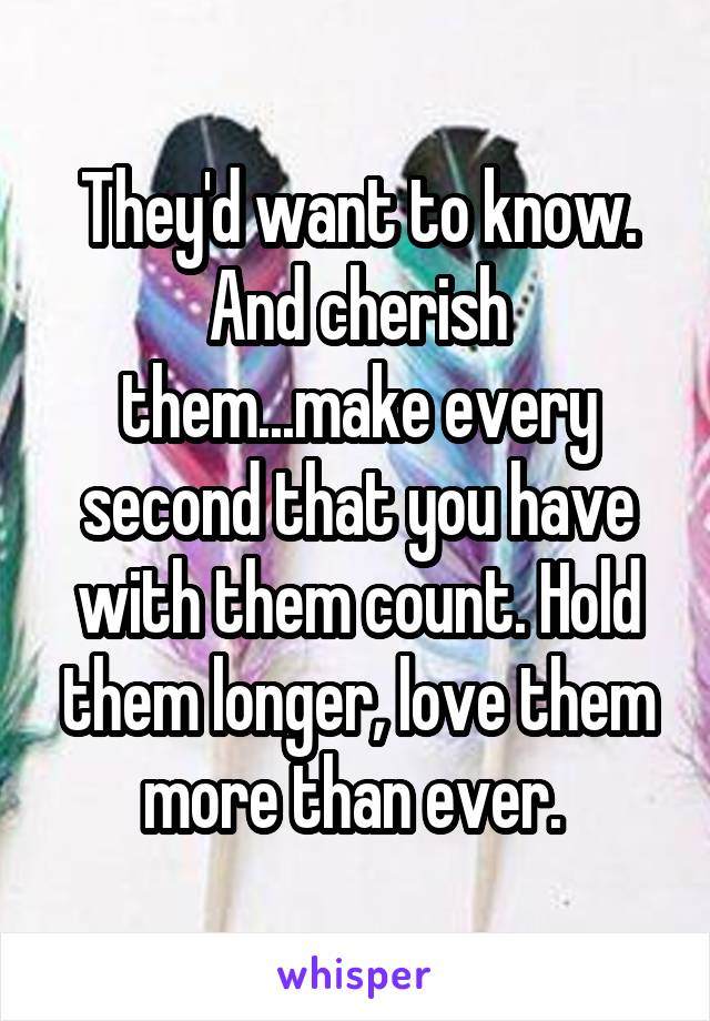 They'd want to know. And cherish them...make every second that you have with them count. Hold them longer, love them more than ever. 