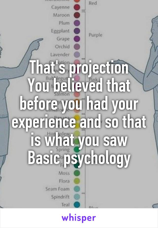 That's projection
You believed that before you had your experience and so that is what you saw
Basic psychology