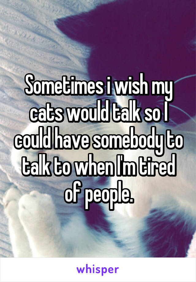 Sometimes i wish my cats would talk so I could have somebody to talk to when I'm tired of people.