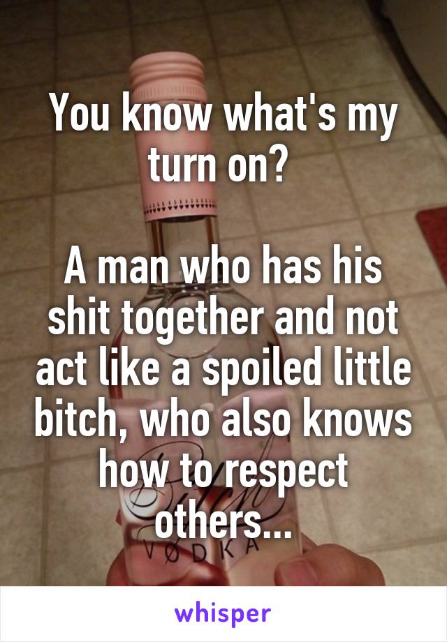 You know what's my turn on? 

A man who has his shit together and not act like a spoiled little bitch, who also knows how to respect others...