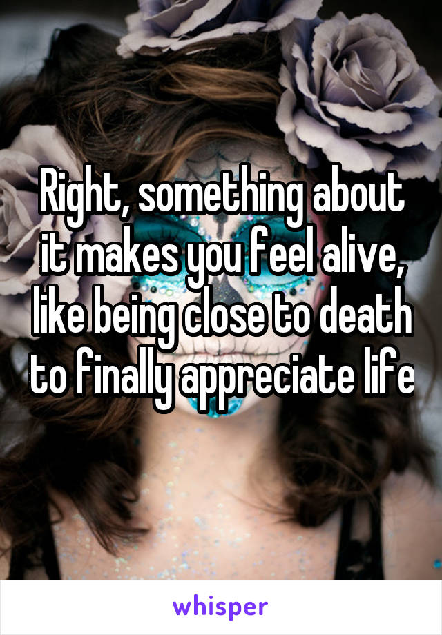 Right, something about it makes you feel alive, like being close to death to finally appreciate life 