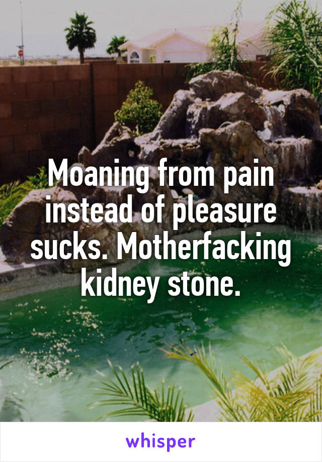 Moaning from pain instead of pleasure sucks. Motherfacking kidney stone.