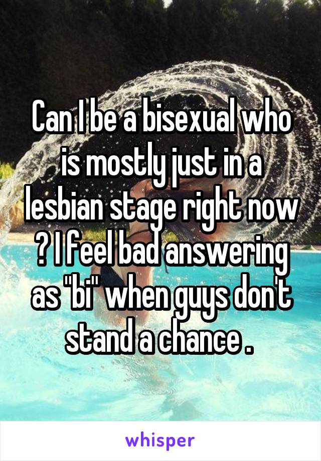 Can I be a bisexual who is mostly just in a lesbian stage right now ? I feel bad answering as "bi" when guys don't stand a chance . 